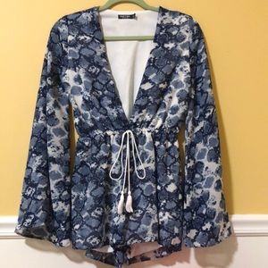 NastyGal blue snake print beach wear romper